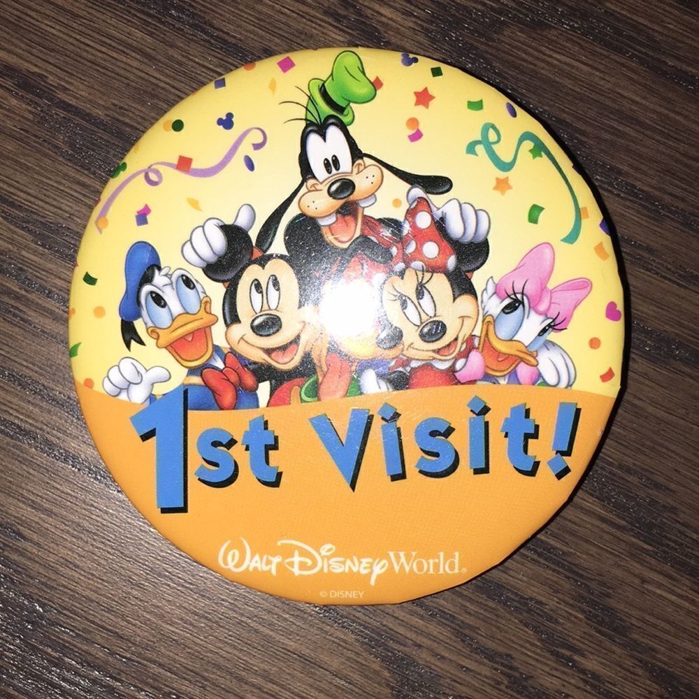 3” Walt Disney world Orlando 1st visit! Pin back button- FREE w/Disney purchase